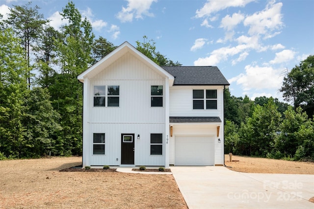794 Stanley Spencer Mtn Rd, Gastonia, NC 28056 - modern inspired farmhouse with concrete driveway, roof with shingles, board and batten siding, and a garage