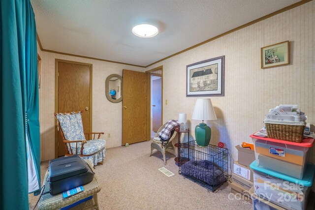2310 Alexis Lucia Rd, Stanley, NC 28164 - living area featuring crown molding, carpet, and a textured ceiling