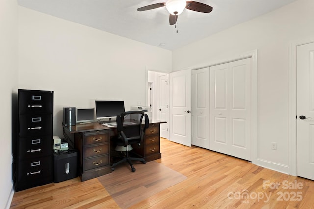 99 Pinecrest Estates Dr, Flat Rock, NC 28731 - office area with ceiling fan and light wood finished floors