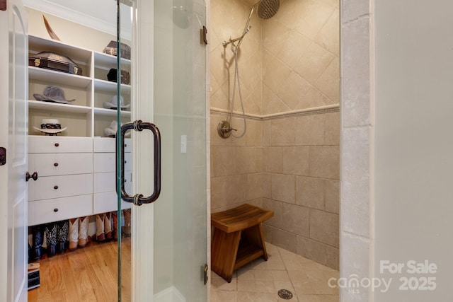 340 Harrison Rd, Roebuck, SC 29376 - full bathroom featuring a shower stall and wood finished floors