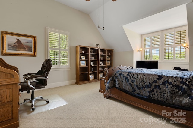340 Harrison Rd, Roebuck, SC 29376 - bedroom featuring lofted ceiling, carpet flooring, an office area, and ceiling fan
