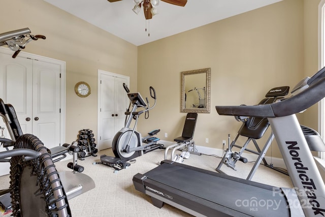 340 Harrison Rd, Roebuck, SC 29376 - workout area with ceiling fan and carpet