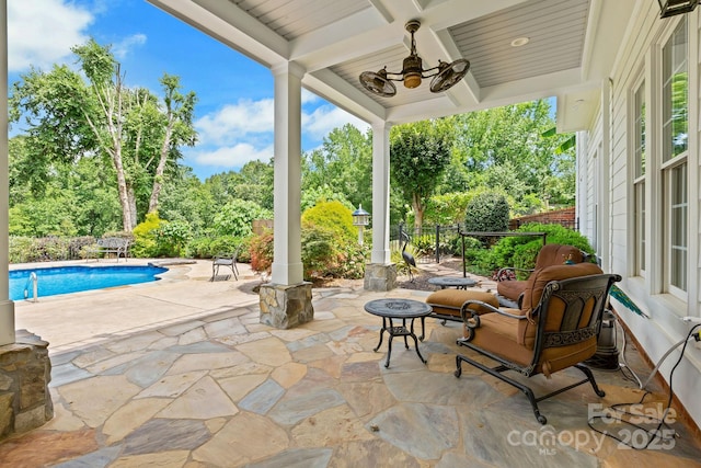 340 Harrison Rd, Roebuck, SC 29376 - view of patio / terrace featuring ceiling fan and view of wooded area