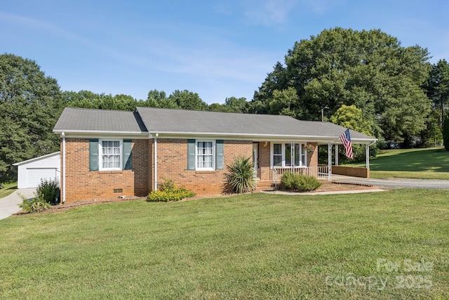 121 Kee Rd, Belmont, NC 28012 - ranch-style house with covered porch, brick siding, and a front lawn