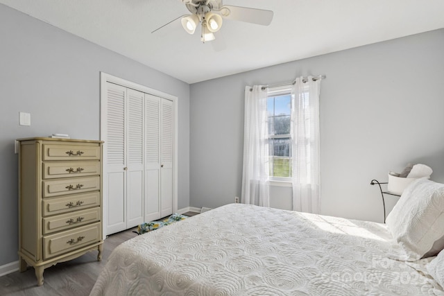 121 Kee Rd, Belmont, NC 28012 - bedroom featuring wood finished floors, a closet, and a ceiling fan