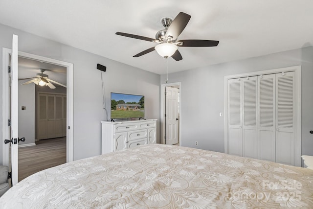 121 Kee Rd, Belmont, NC 28012 - unfurnished bedroom with a closet, ceiling fan, and wood finished floors