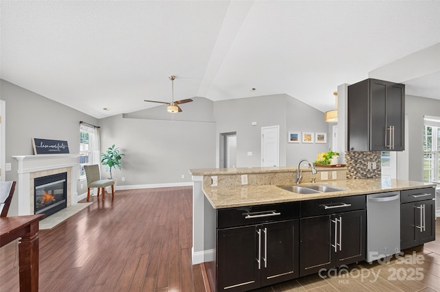 118 Milroy Ln Unit 171, Mooresville, NC 28115 - kitchen with vaulted ceiling, open floor plan, light wood-style floors, ceiling fan, and healthy amount of natural light
