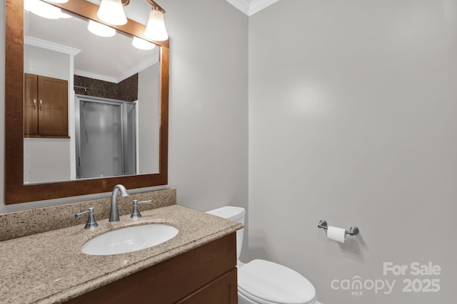 213 Turkey Hill Dr, King, NC 27021 - full bath featuring ornamental molding, vanity, and a shower stall