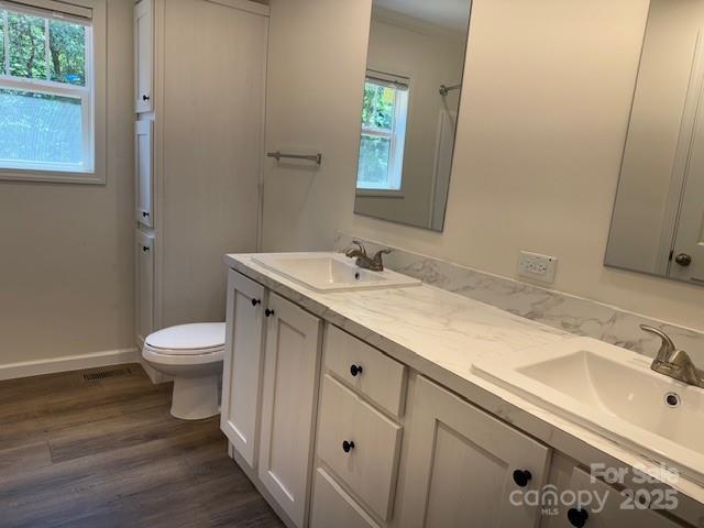 4163 Tallent Rd, Morganton, NC 28655 - full bathroom featuring healthy amount of natural light, double vanity, and wood finished floors