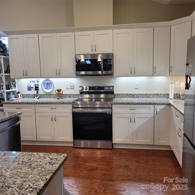 835C Wynnshire Dr Unit 45, Hickory, NC 28601 - kitchen featuring stainless steel appliances, white cabinets, light stone countertops, and dark wood finished floors