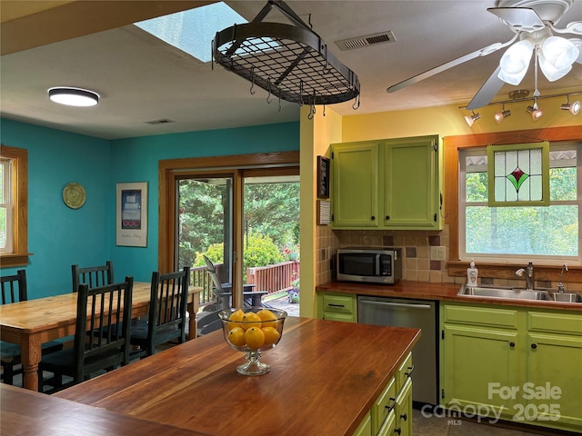 29 Whipporwill Dr, Weaverville, NC 28787 - kitchen featuring green cabinets, butcher block counters, and appliances with stainless steel finishes