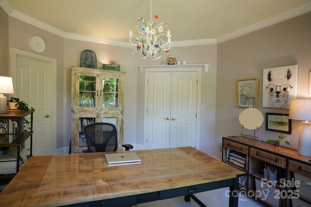 25 Madelyn Ln, Fairview, NC 28730 - office featuring crown molding and a chandelier