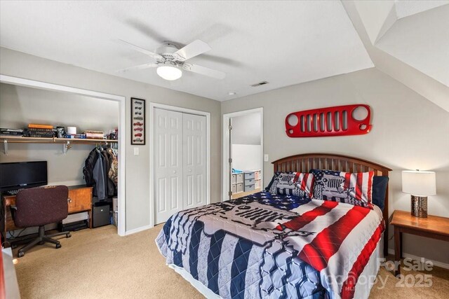 1764 Tomlinson Loop, Connelly Springs, NC 28612 - carpeted bedroom with multiple closets, a desk, and ceiling fan