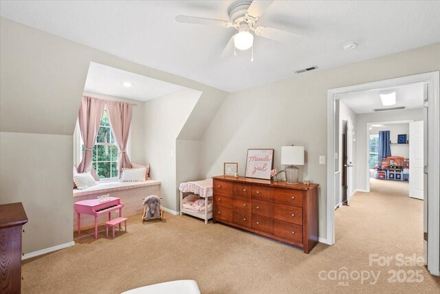 1764 Tomlinson Loop, Connelly Springs, NC 28612 - bedroom featuring carpet, lofted ceiling, and a ceiling fan