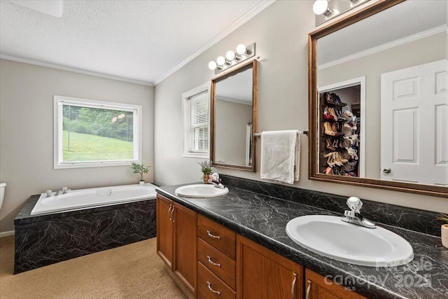 1764 Tomlinson Loop, Connelly Springs, NC 28612 - bathroom featuring a bath, crown molding, and double vanity