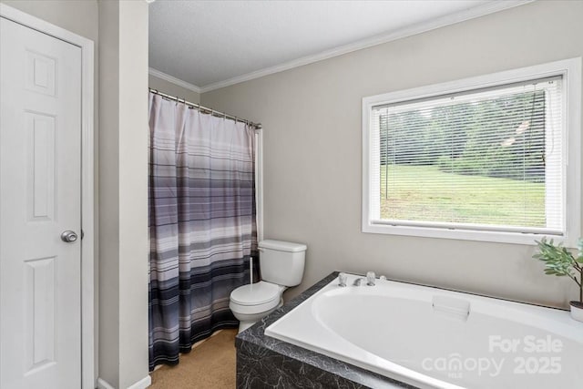 1764 Tomlinson Loop, Connelly Springs, NC 28612 - full bathroom featuring a bath, crown molding, and curtained shower