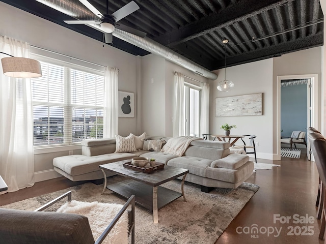 2338 Yadkin Ave Unit 505, Charlotte, NC 28205 - living room with plenty of natural light, ceiling fan, and wood finished floors