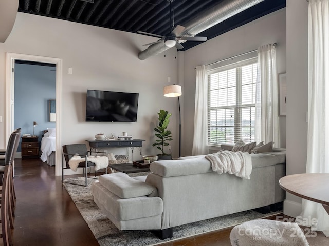 2338 Yadkin Ave Unit 505, Charlotte, NC 28205 - living area with ceiling fan and concrete floors