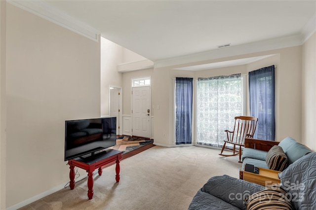 1993 W Foxwood Ct, Indian Land, SC 29707 - carpeted living room with crown molding and baseboards