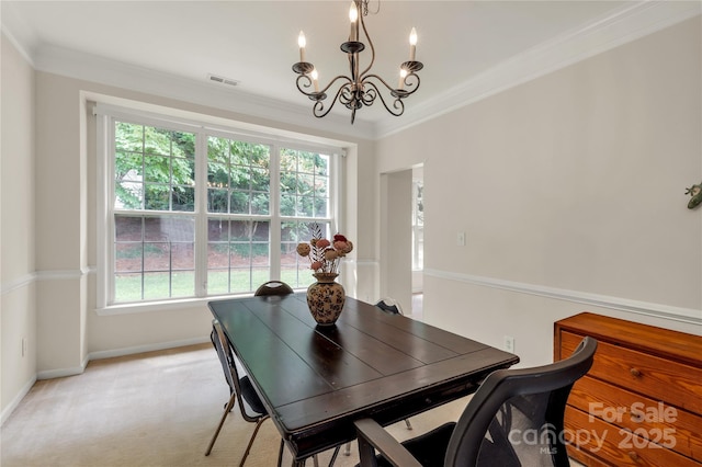 1993 W Foxwood Ct, Indian Land, SC 29707 - dining room with a chandelier, ornamental molding, and light carpet