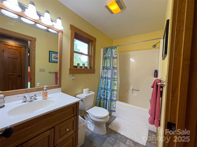 425 Sawmill Creek Rd, Bryson City, NC 28713 - full bathroom with vanity, shower / bath combo, and stone finish flooring