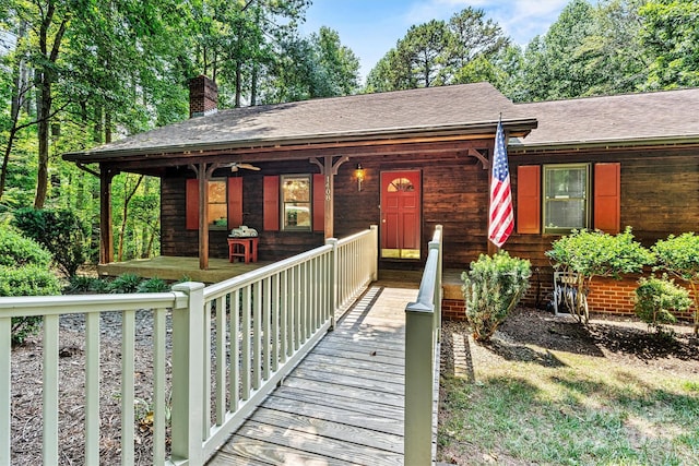 1408 Kensington Cir, Newton, NC 28658 - view of front of property featuring a chimney, a porch, and a ceiling fan