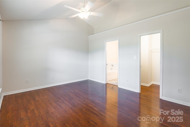 14924 Jerpoint Abby Dr, Charlotte, NC 28273 - unfurnished room featuring ceiling fan, dark wood finished floors, and vaulted ceiling