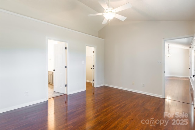 14924 Jerpoint Abby Dr, Charlotte, NC 28273 - unfurnished bedroom featuring a spacious closet, lofted ceiling, wood finished floors, connected bathroom, and ceiling fan
