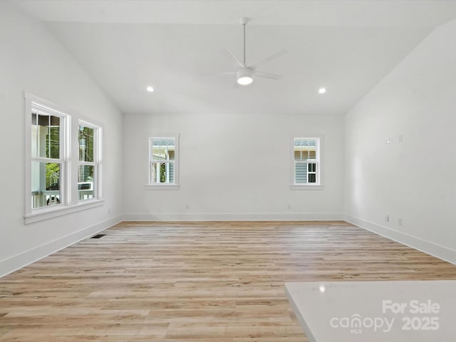 4113 Rutgers Ave, Charlotte, NC 28206 - spare room featuring lofted ceiling, light wood finished floors, a ceiling fan, and recessed lighting