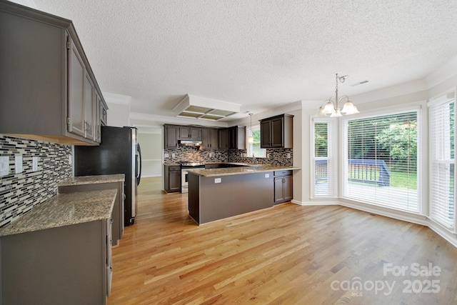 10807 Summitt Tree Ct, Charlotte, NC 28277 - kitchen with stainless steel appliances, light wood-style flooring, backsplash, a textured ceiling, and under cabinet range hood
