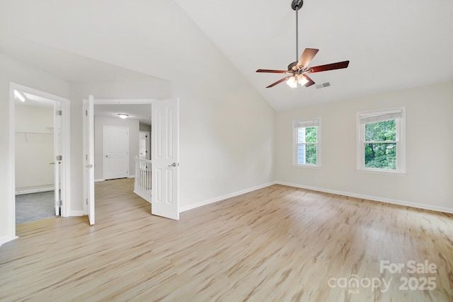 10807 Summitt Tree Ct, Charlotte, NC 28277 - unfurnished room featuring light wood finished floors, high vaulted ceiling, and a ceiling fan