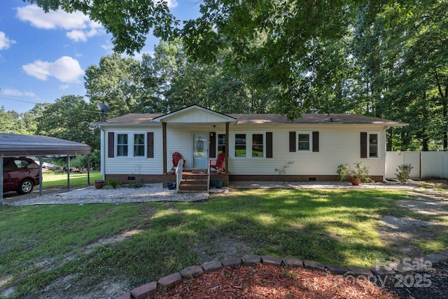 115 Red Fox Ct, Mount Holly, NC 28120 - view of front of house with crawl space, a carport, and driveway