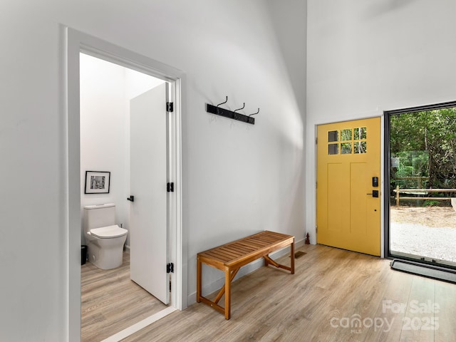 1761 Williamson Creek Rd, Pisgah Forest, NC 28768 - foyer entrance with light wood-style floors and a towering ceiling