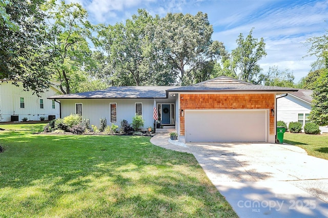 4906 Crooked Oak Ln, Charlotte, NC 28226 - ranch-style house with driveway, an attached garage, and a front yard