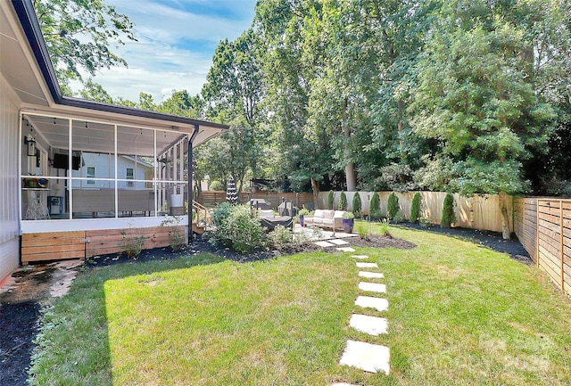 4906 Crooked Oak Ln, Charlotte, NC 28226 - fenced backyard featuring outdoor lounge area and a sunroom
