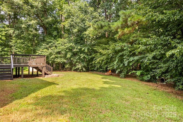 145 Summerbrook Ln, Mooresville, NC 28117 - view of green lawn with stairs and a wooden deck
