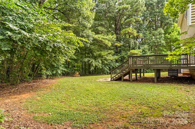 145 Summerbrook Ln, Mooresville, NC 28117 - view of green lawn featuring stairway and a wooden deck