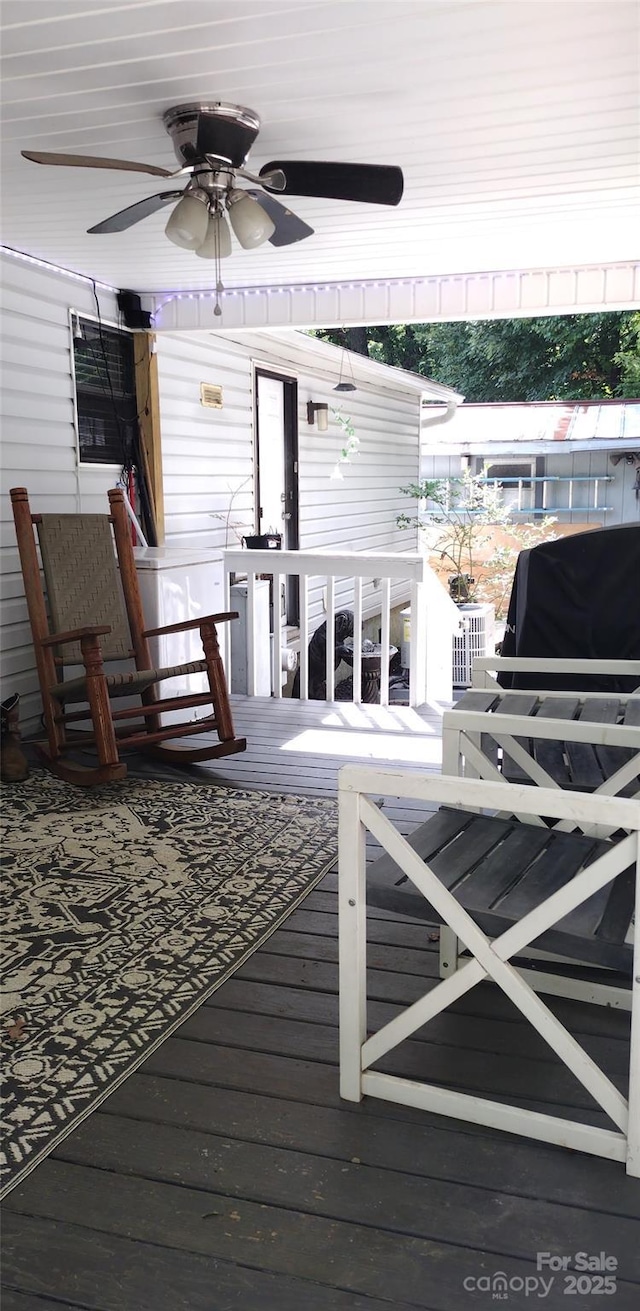 101 Branch Breeze Ln, Zirconia, NC 28790 - wooden terrace featuring a ceiling fan and a grill