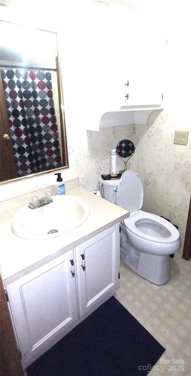 101 Branch Breeze Ln, Zirconia, NC 28790 - full bathroom featuring vanity, wallpapered walls, and a shower with shower curtain