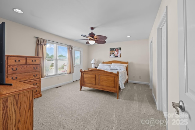 1974 Redwood Dr, Oakboro, NC 28129 - bedroom featuring light carpet, recessed lighting, and ceiling fan