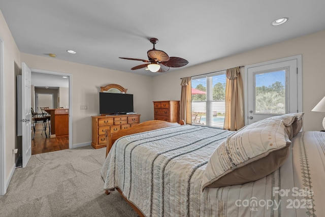 1974 Redwood Dr, Oakboro, NC 28129 - carpeted bedroom featuring recessed lighting, access to outside, and ceiling fan