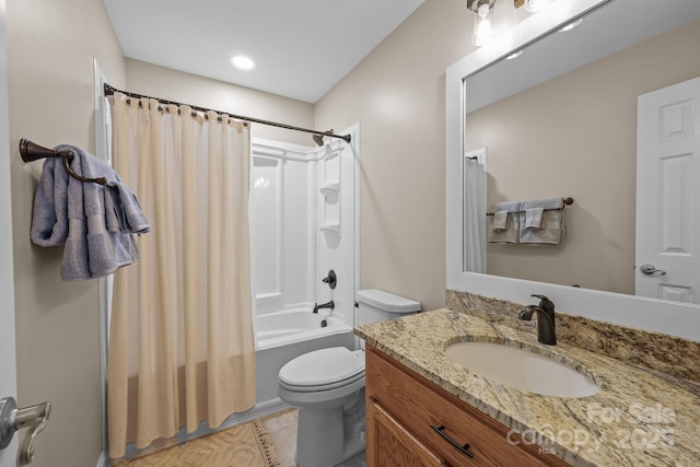 1974 Redwood Dr, Oakboro, NC 28129 - full bathroom with vanity, shower / bathtub combination with curtain, and tile patterned floors