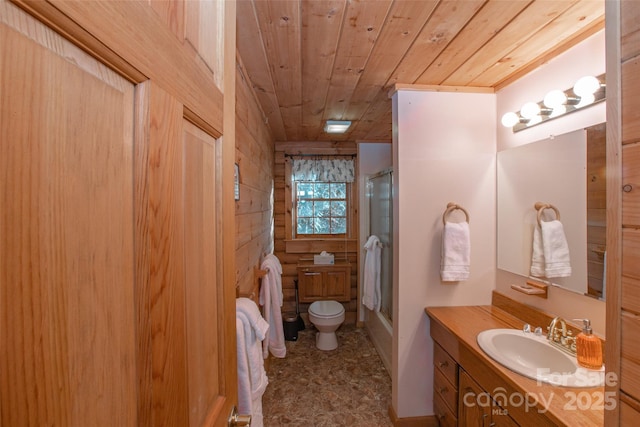 2311 Old Mountain Rd, Mars Hill, NC 28754 - full bath featuring wood ceiling, vanity, and shower / bath combination with glass door