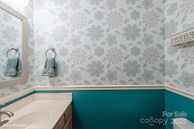 608 Laurel Fork Dr, Matthews, NC 28105 - bathroom with wallpapered walls and vanity
