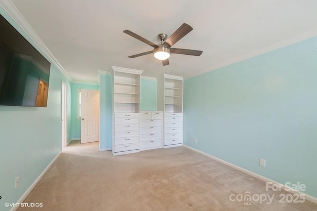 608 Laurel Fork Dr, Matthews, NC 28105 - unfurnished bedroom with ornamental molding, light colored carpet, and ceiling fan