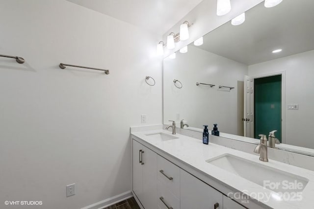 608 Laurel Fork Dr, Matthews, NC 28105 - full bath featuring double vanity and wood finished floors