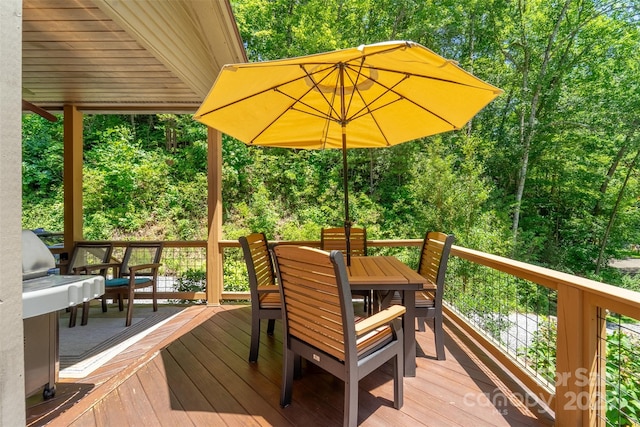 846 Duckback Trl, Whittier, NC 28789 - wooden terrace featuring outdoor dining area and grilling area