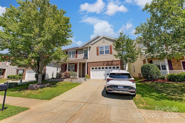2015 Savannah Hills Dr, Matthews, NC 28105 - traditional home with brick siding, driveway, a garage, and a front lawn