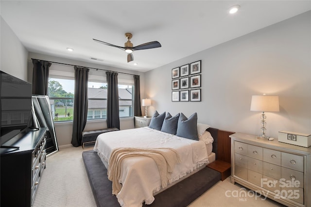5941 Mantle Way, Kannapolis, NC 28081 - bedroom with light colored carpet, a ceiling fan, and recessed lighting