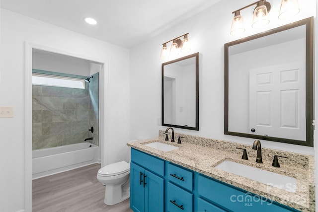 801 Evening Shade Ln, Gastonia, NC 28052 - full bath with double vanity, wood finished floors, bathing tub / shower combination, and recessed lighting